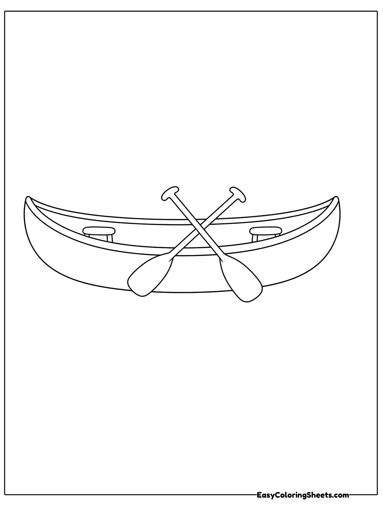 A canoe is drawn from the side with two paddles crossed inside it, ready for a paddling team.