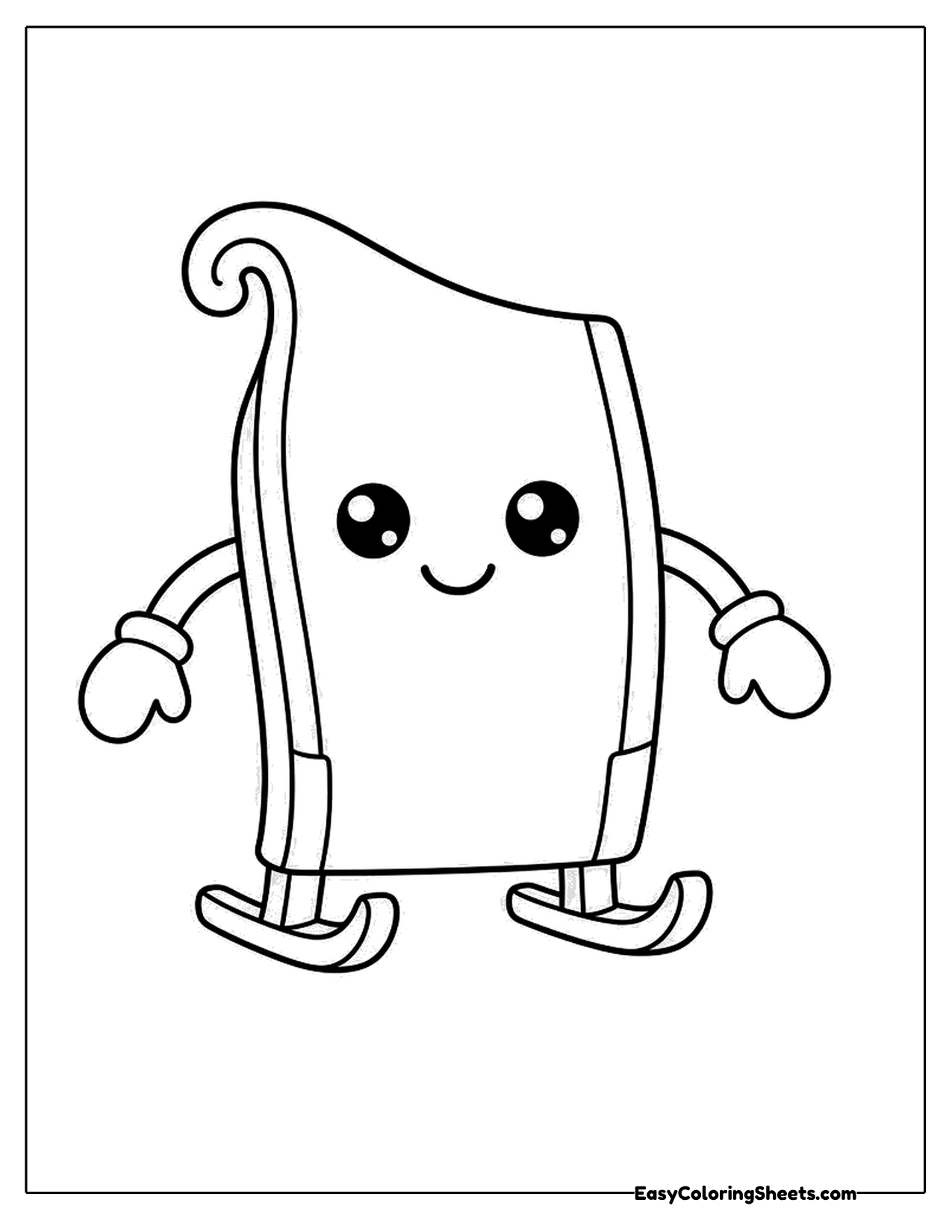 Smiling sled character with arms and mittens