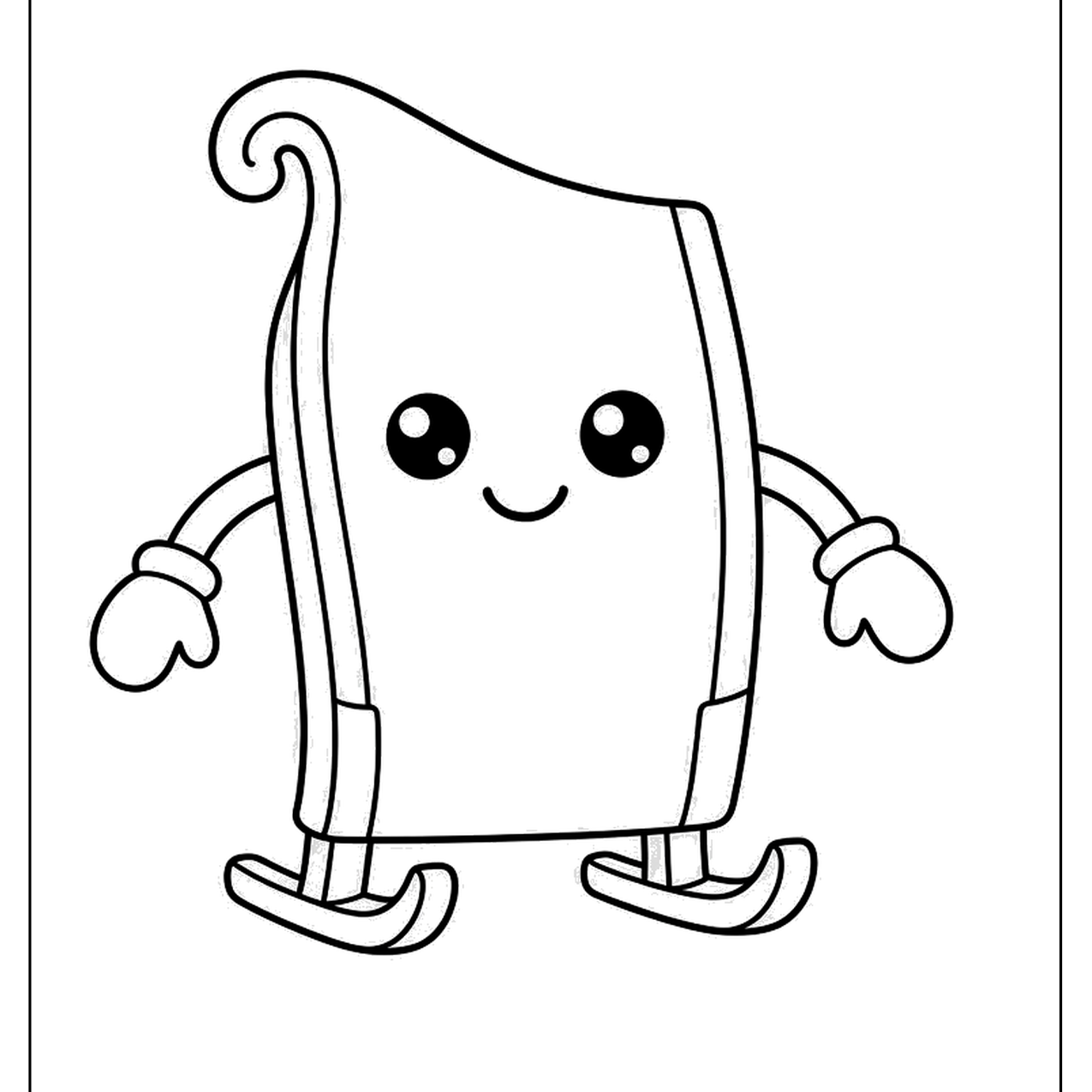 Smiling sled character with arms and mittens