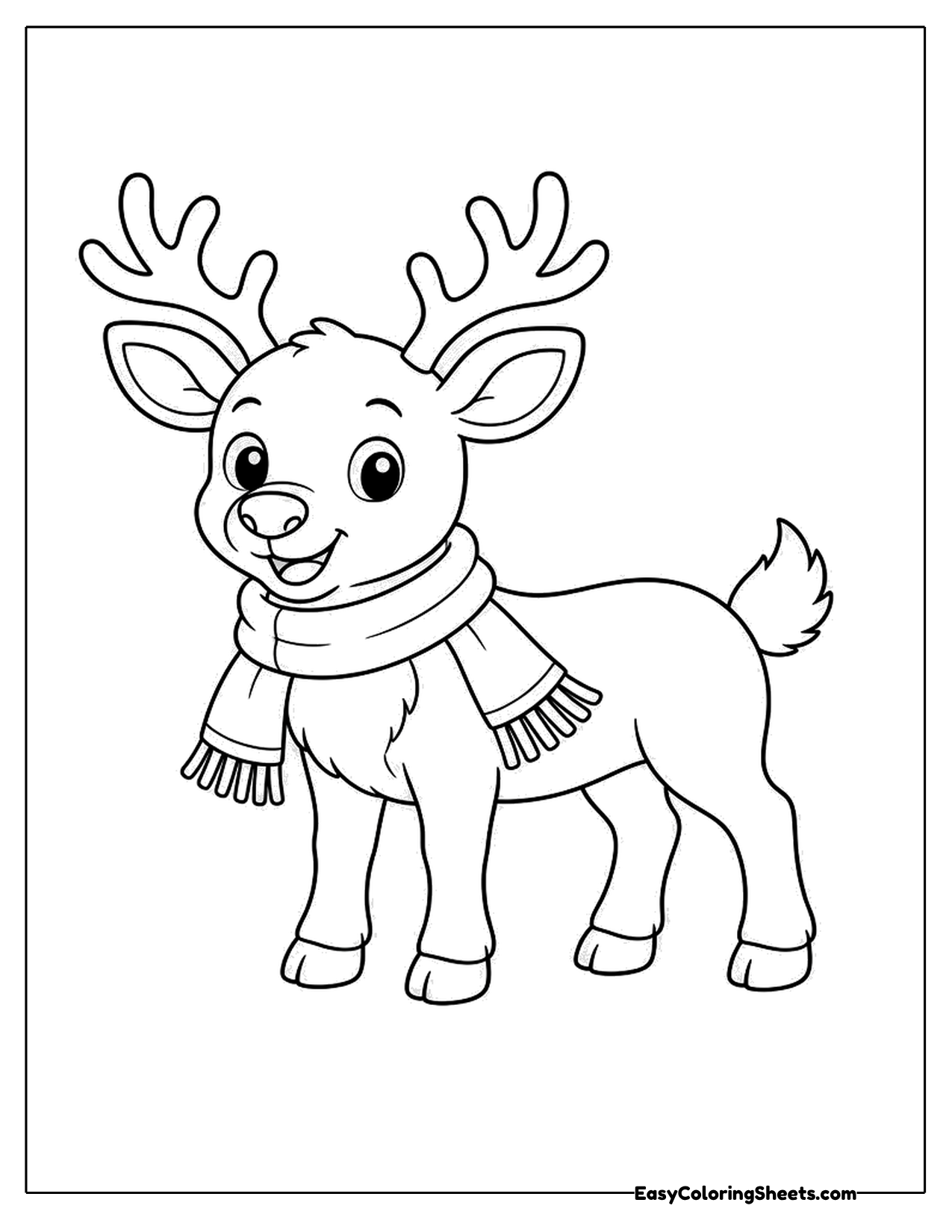 Reindeer wearing a scarf standing
