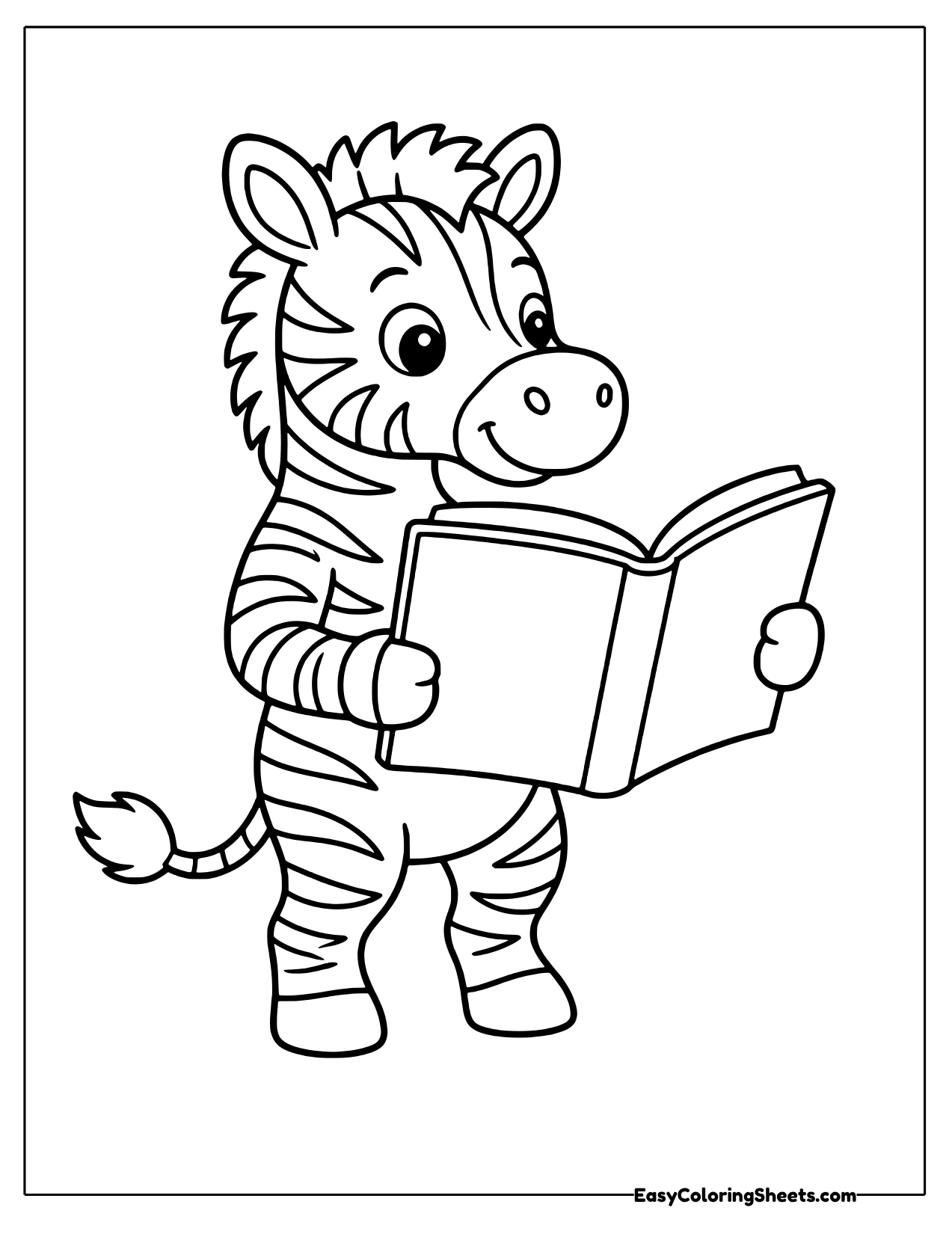 Standing zebra reading an open book