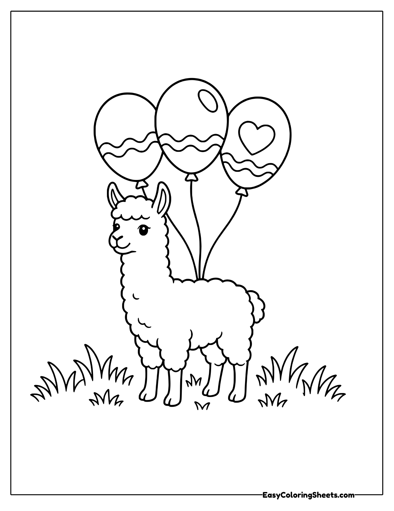 Llama standing with a bunch of balloons