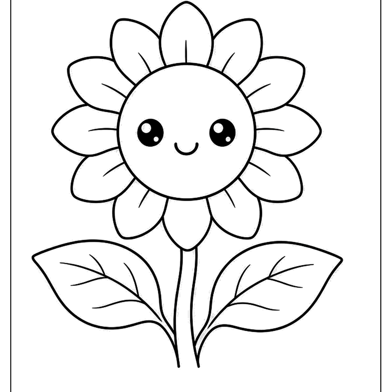 Smiling sunflower character with leaves