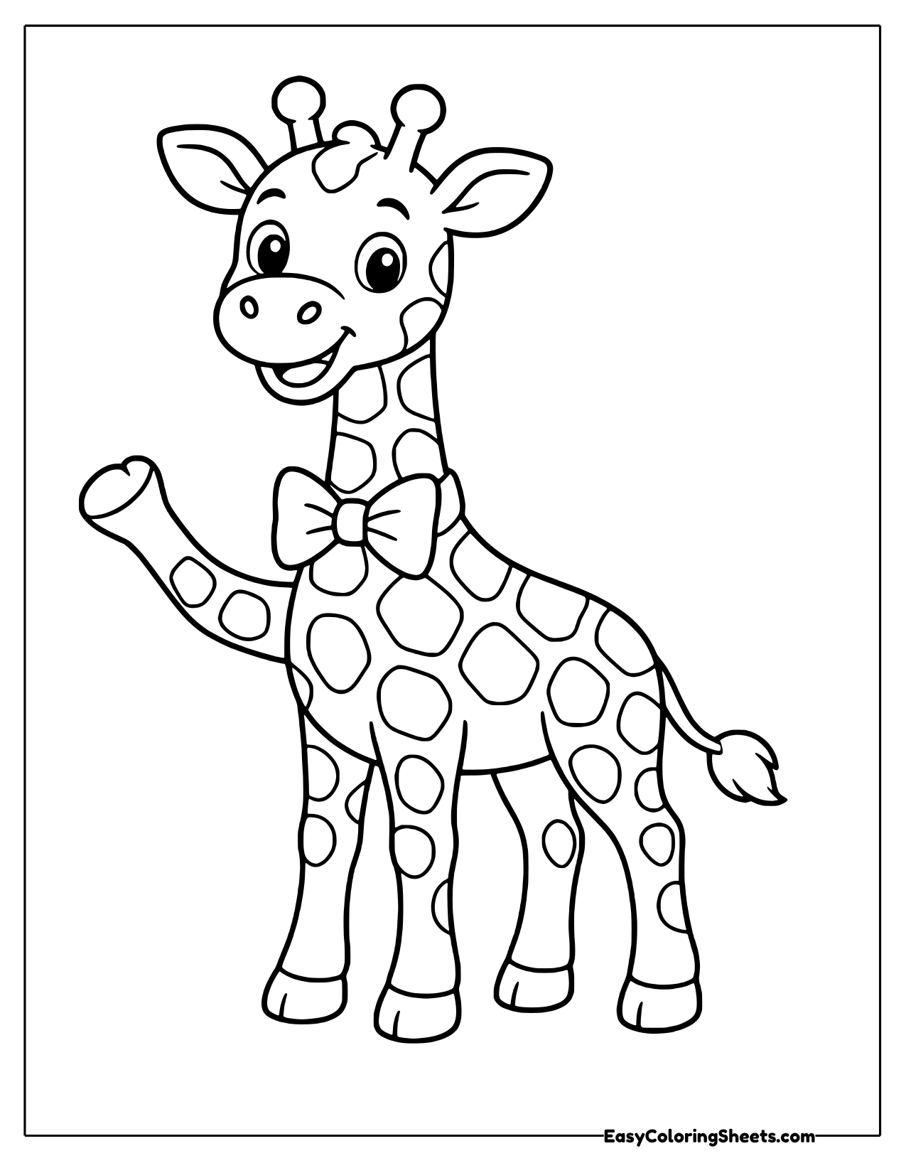 Giraffe wearing a bow tie and waving one hoof