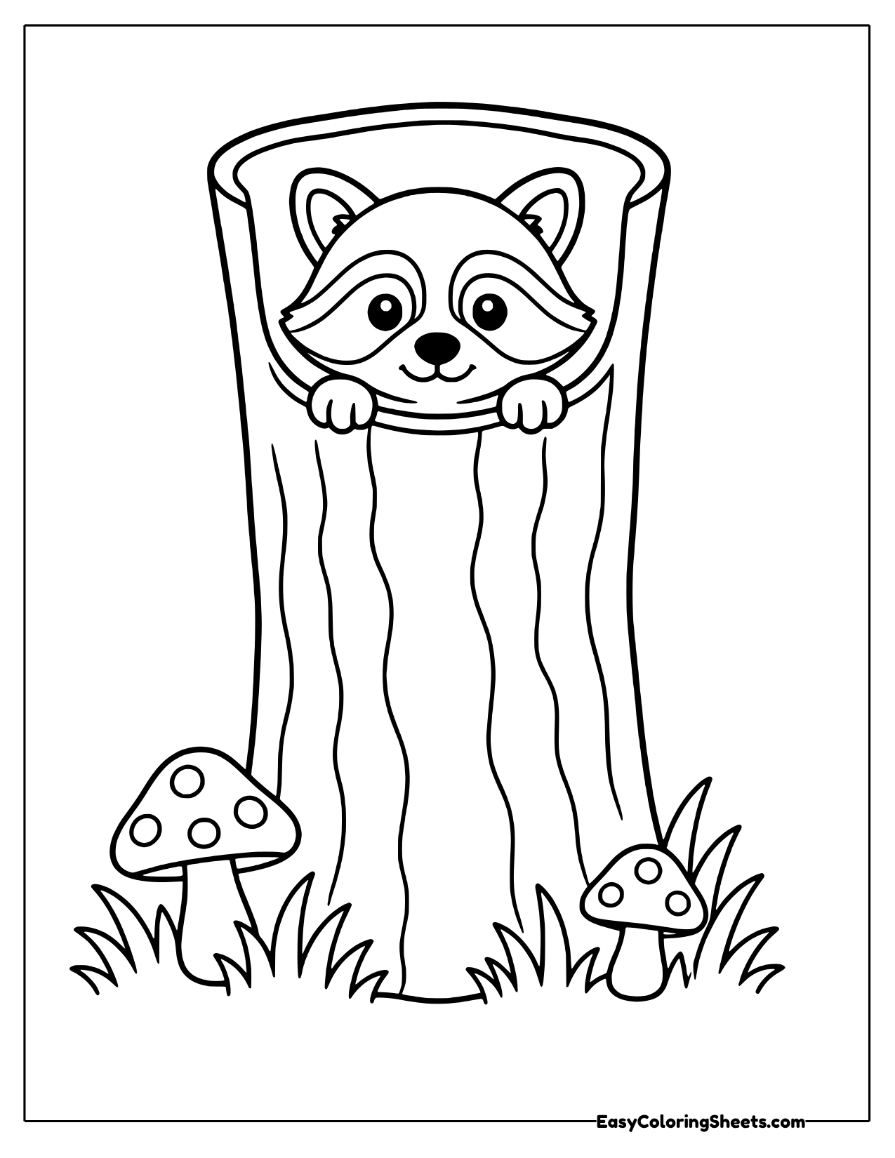 Raccoon peeking from a hollow log