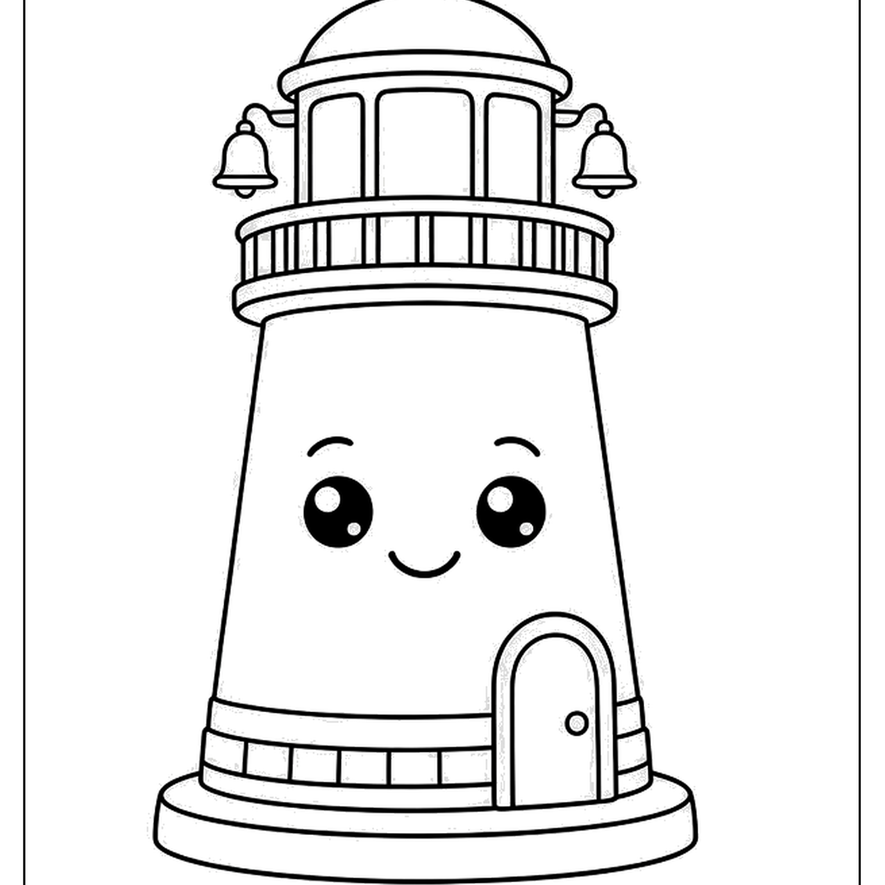 Smiling lighthouse with a little door
