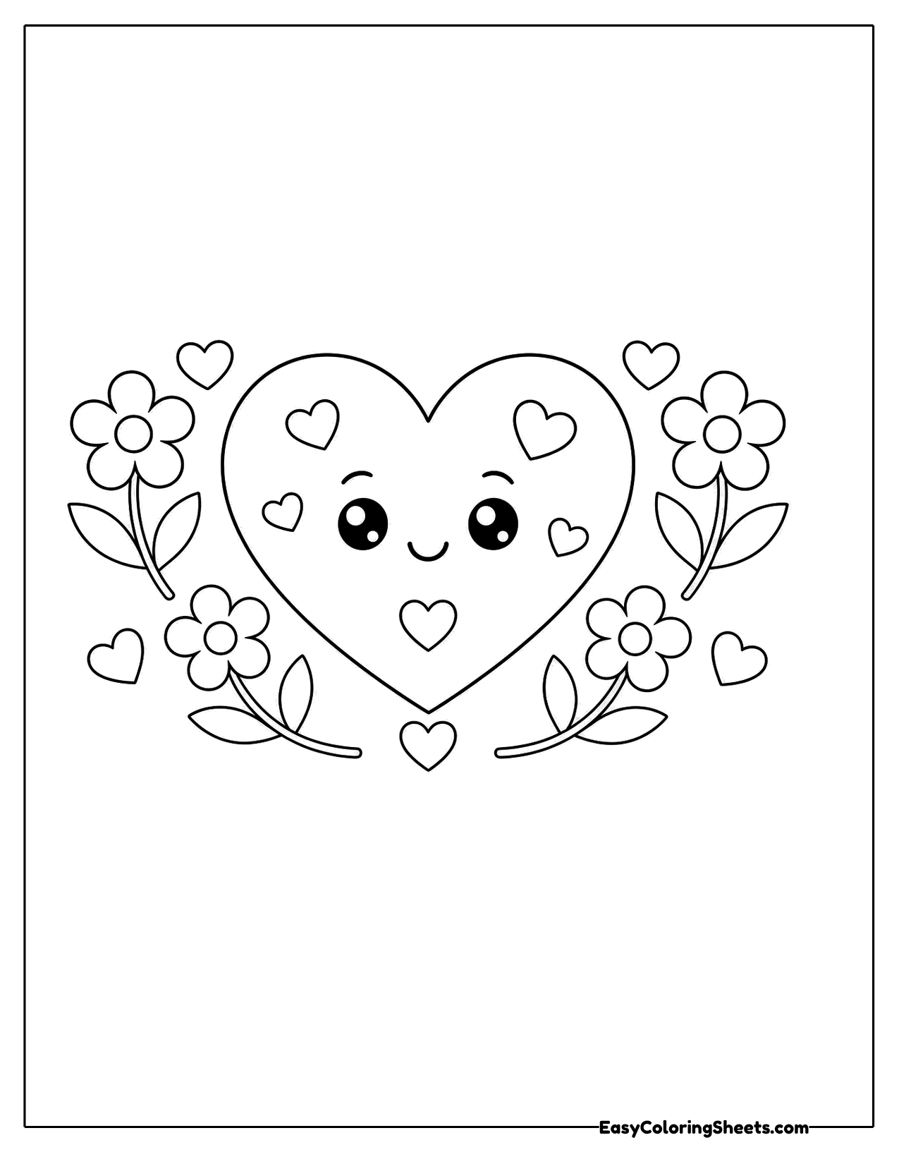 Smiling heart surrounded by flowers
