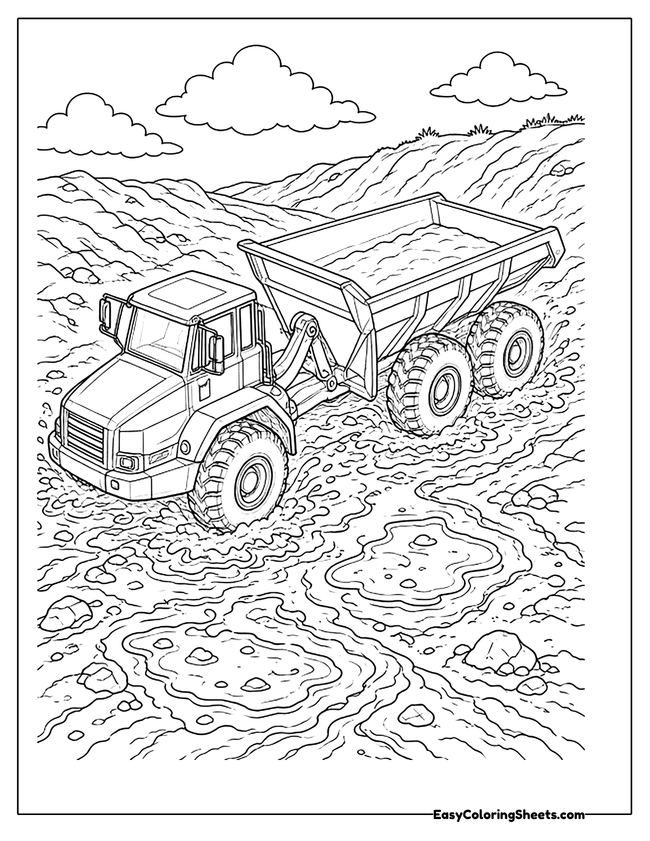 Articulated dump truck on a quarry road