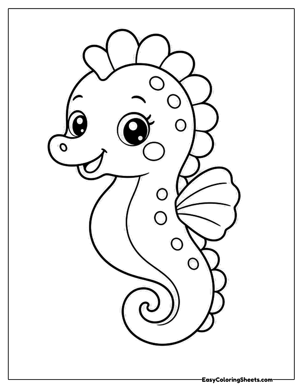 Baby seahorse with big eyes and a curled tail
