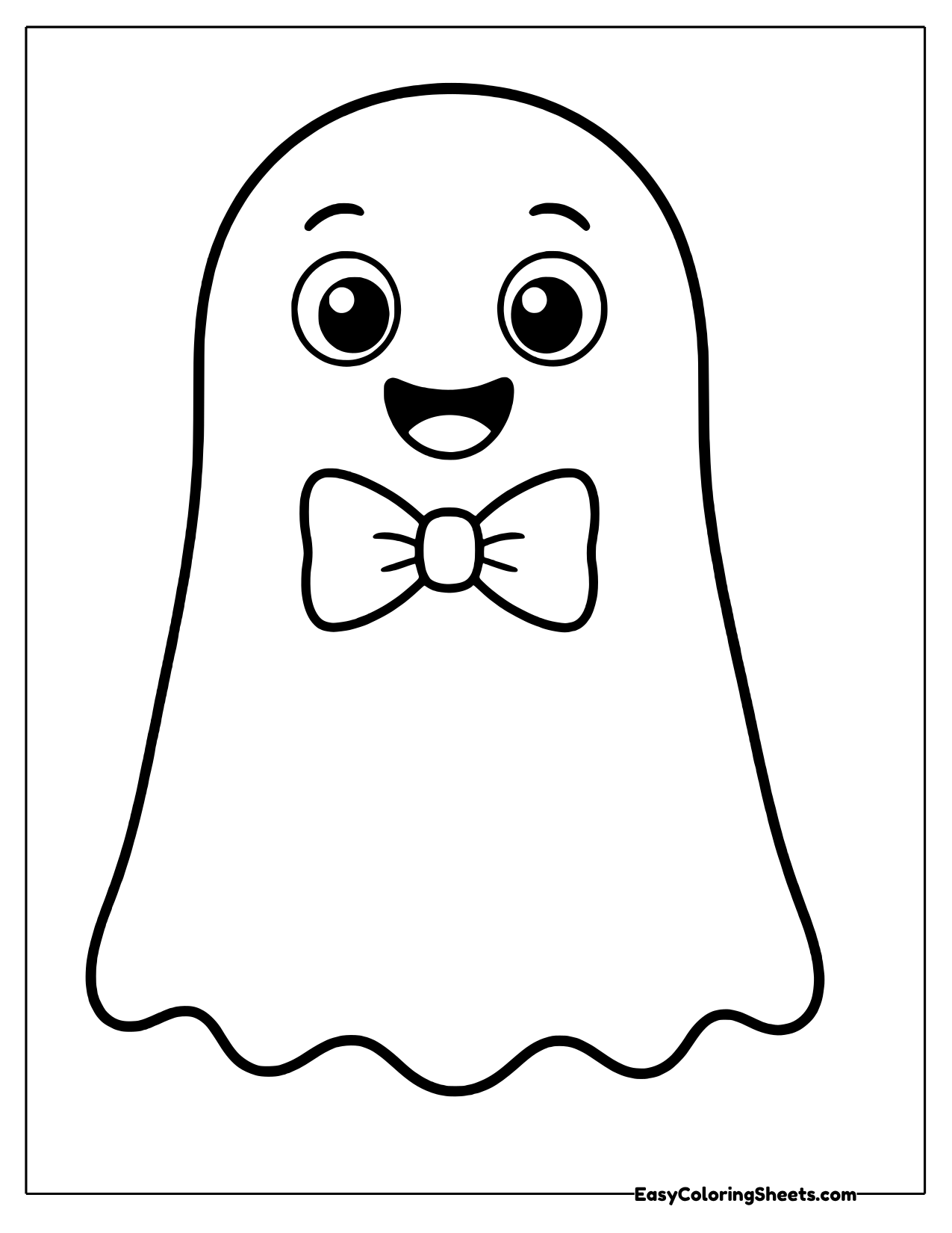 Tall ghost template wearing a bow tie, drawn in bold outlines