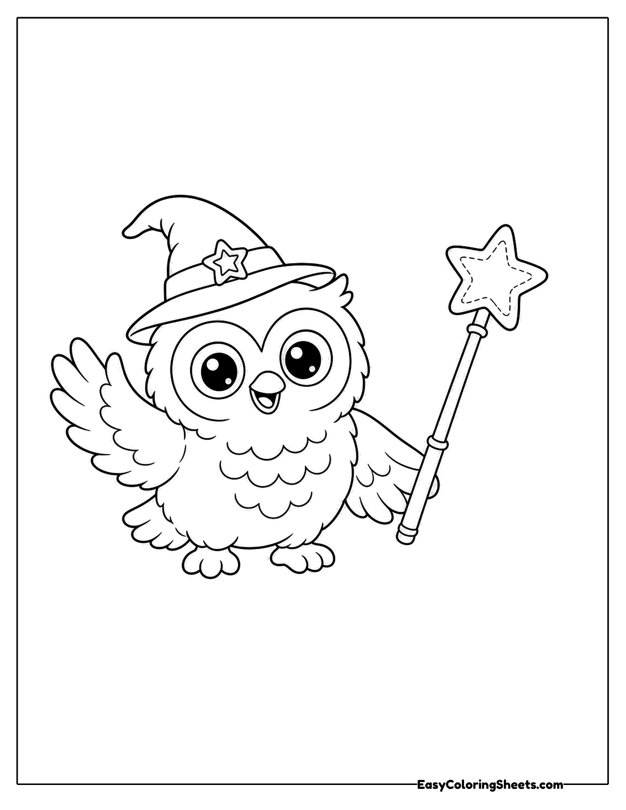 Cartoon owl wizard holding a star wand