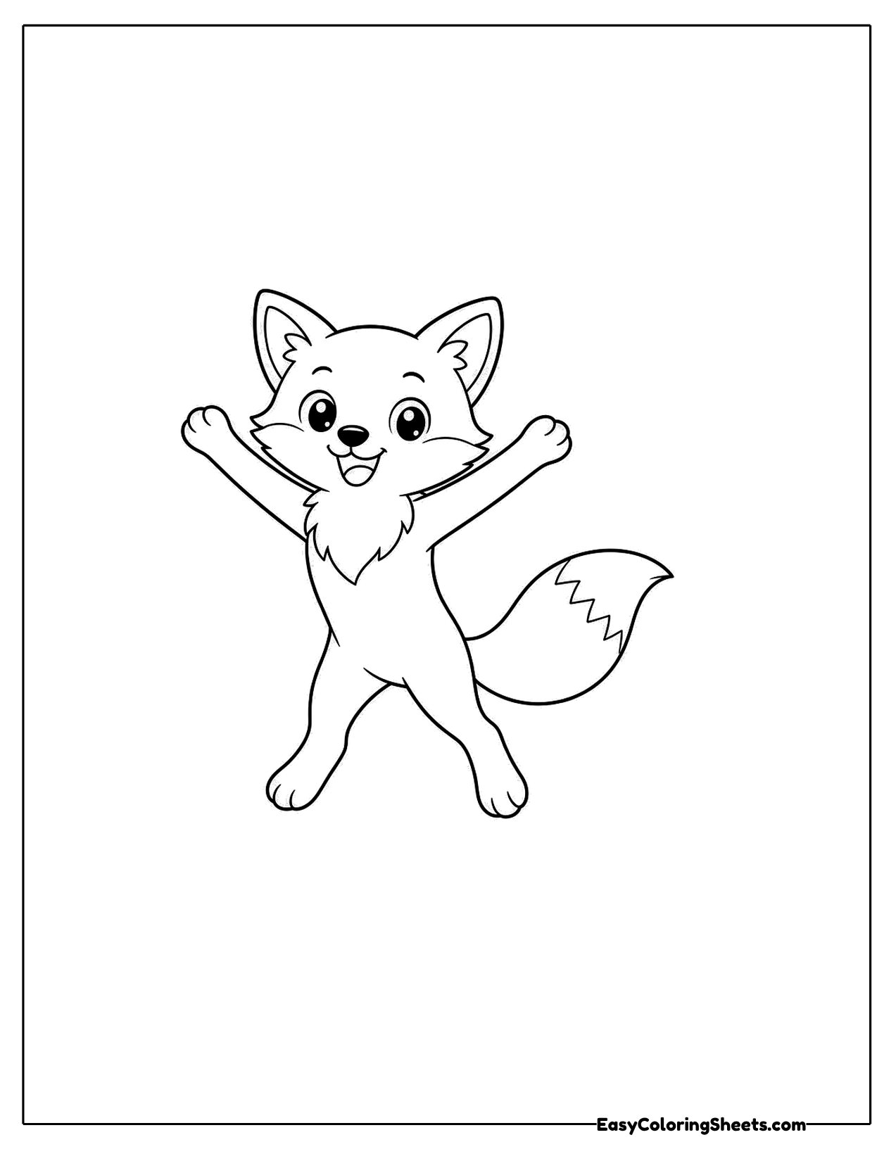Fox jumping with both arms stretched up in excitement