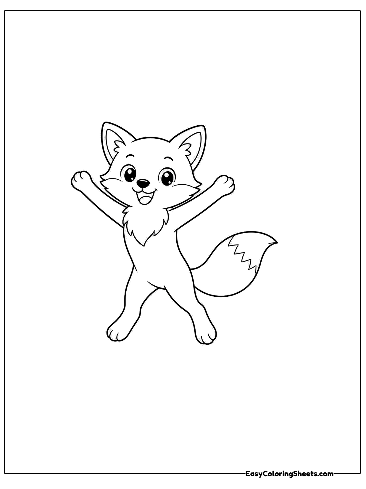 A fox leaps into the air on its back legs with both front paws raised high, looking thrilled.