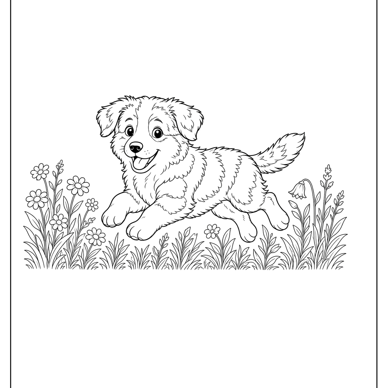 Australian shepherd puppy bounding through a meadow