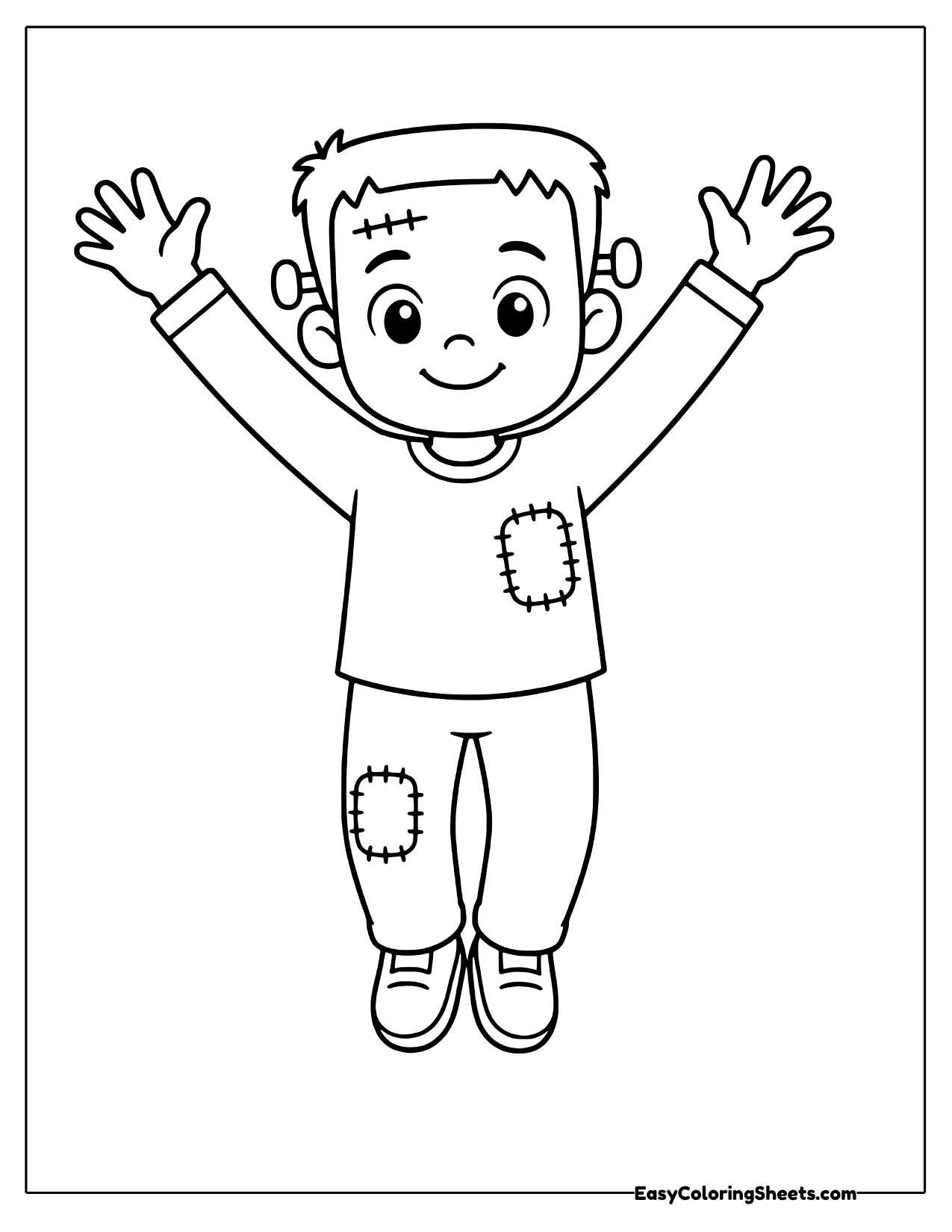 Monster boy with arms raised high cheering