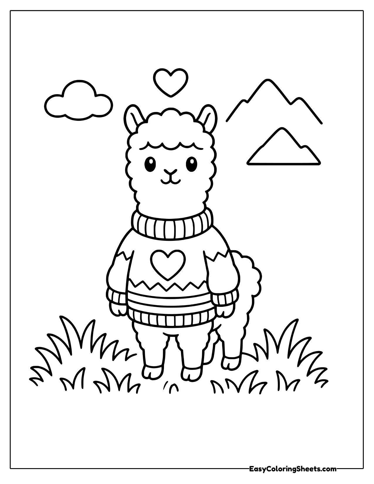 Alpaca wearing a heart sweater