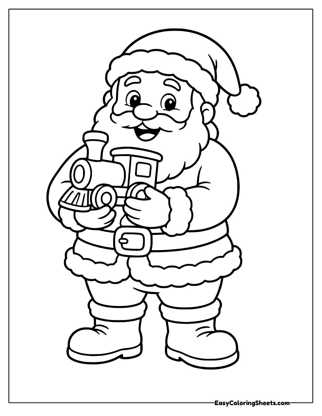 Santa holding a toy train engine