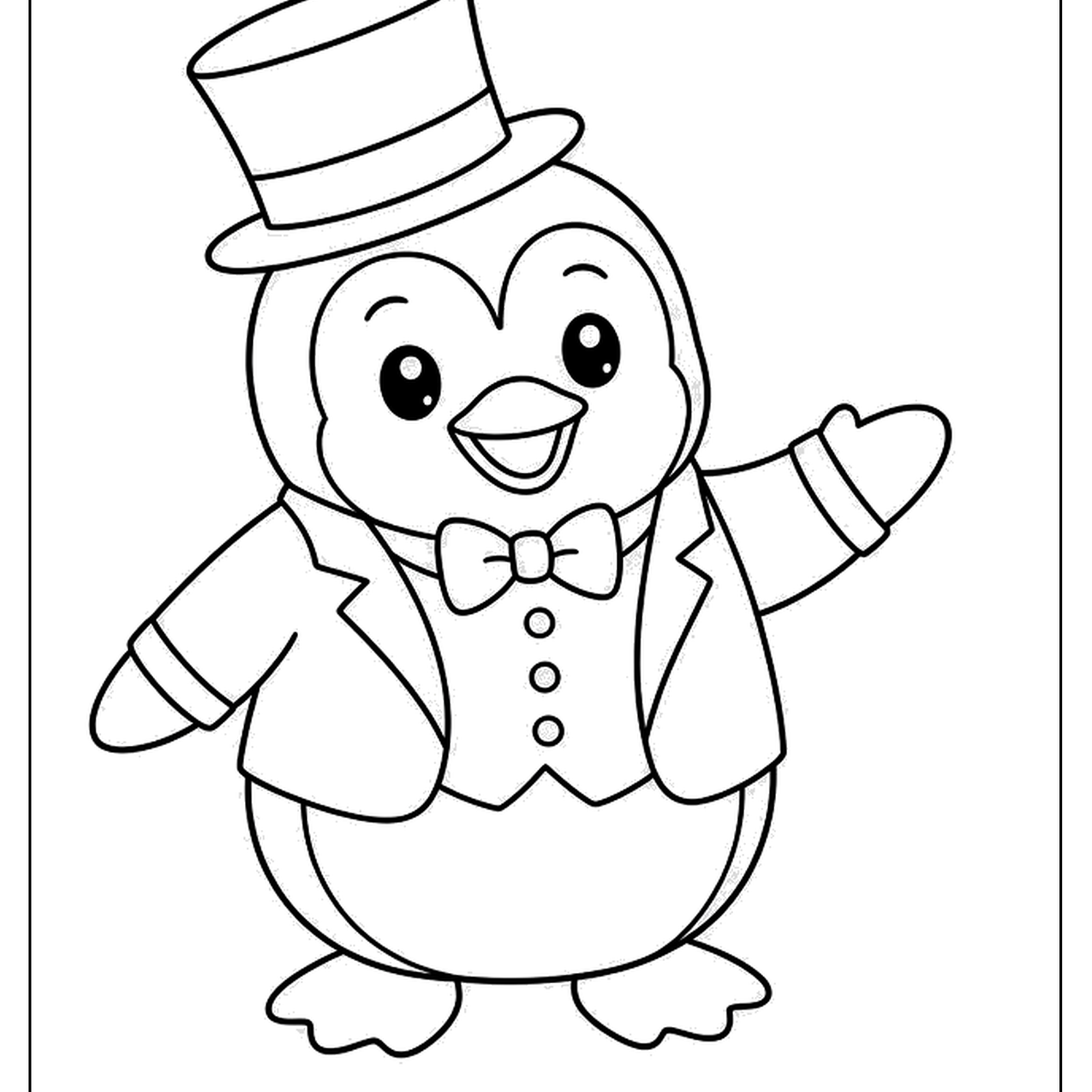 Penguin in a top hat and bow tie waving