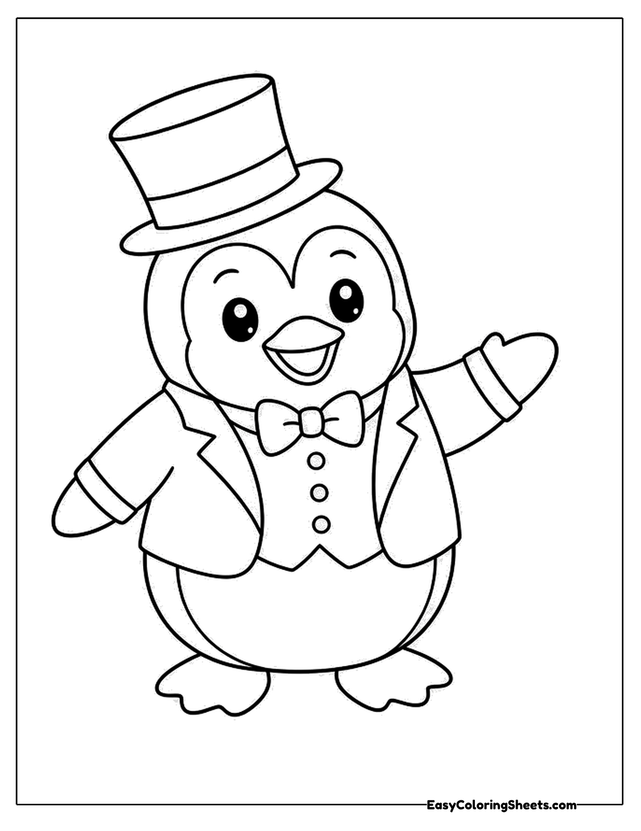 Penguin in a top hat and bow tie waving