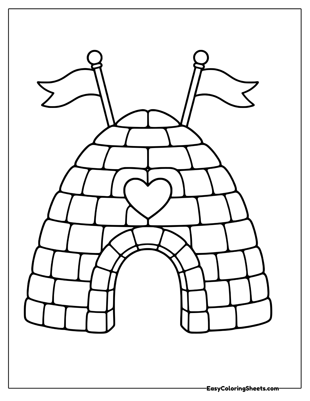 Igloo with a heart window and crossed flags