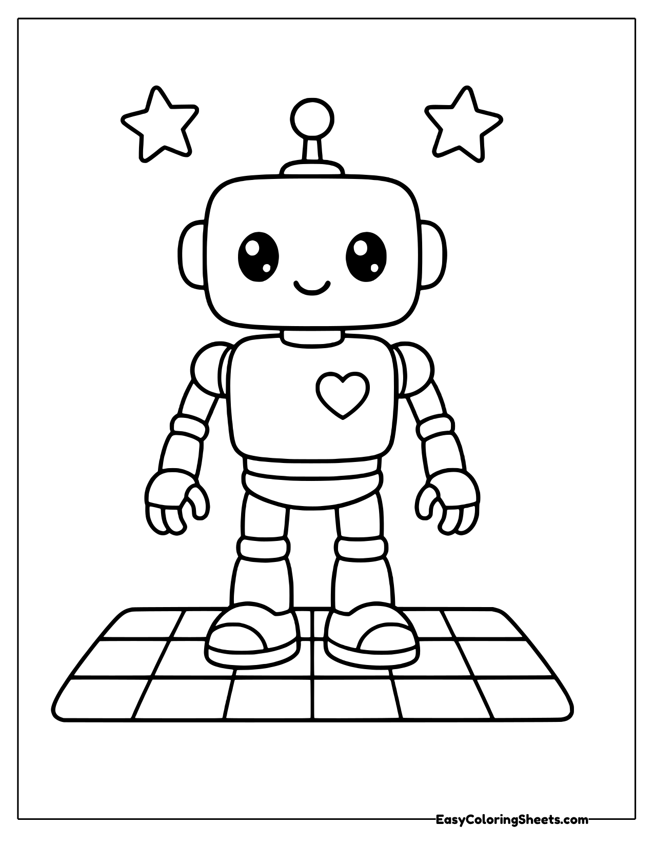 Robot standing front view with a heart