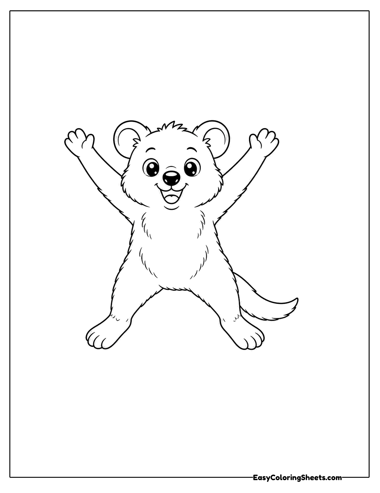 Quokka stretching both arms up