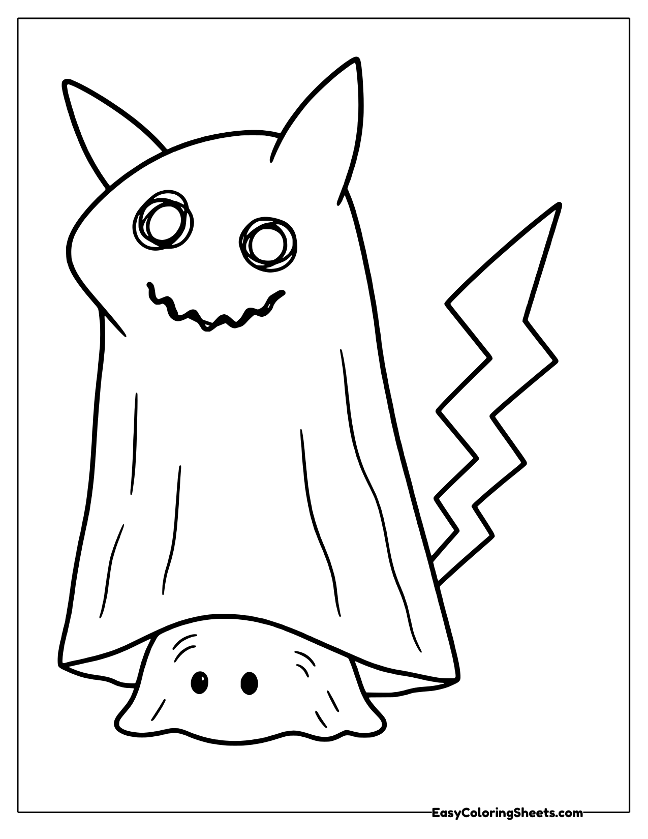 Mimikyu in its cloth disguise with a zigzag tail coloring page