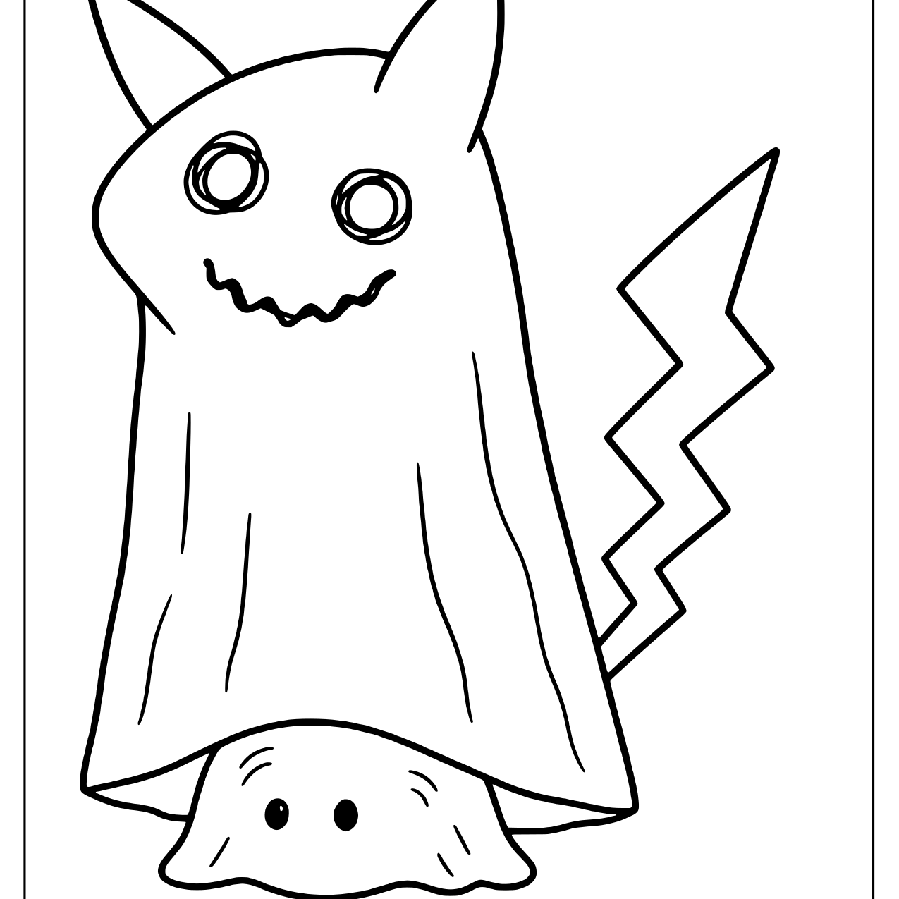 Mimikyu in its cloth disguise with a zigzag tail coloring page