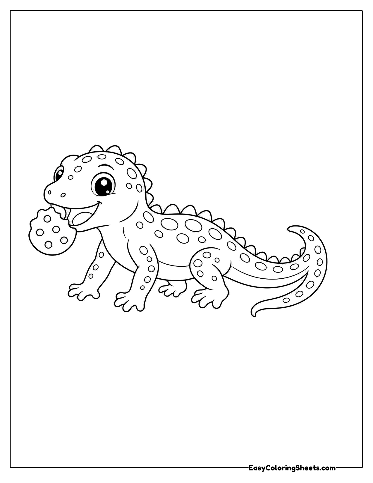 Lizard munching on a round cookie