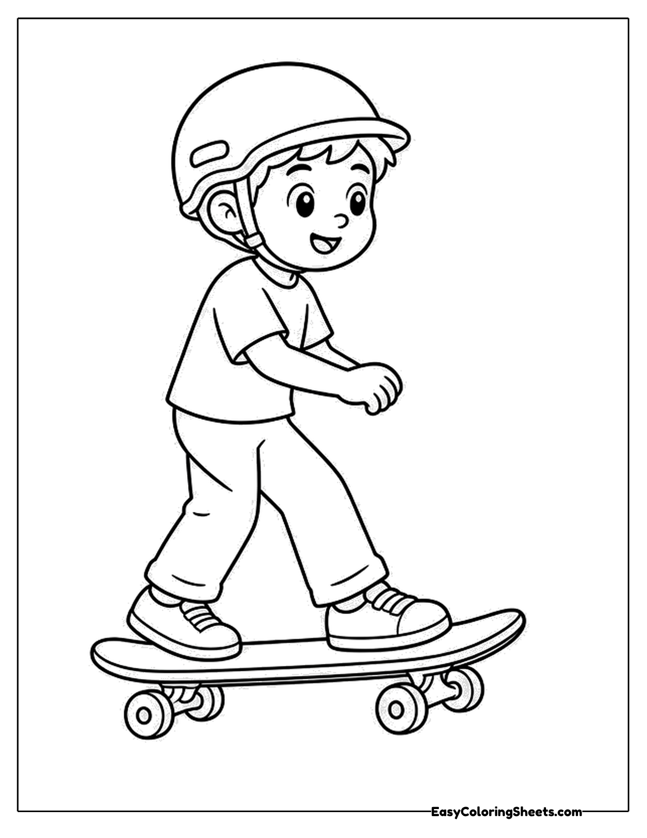 Kid in a helmet riding a skateboard