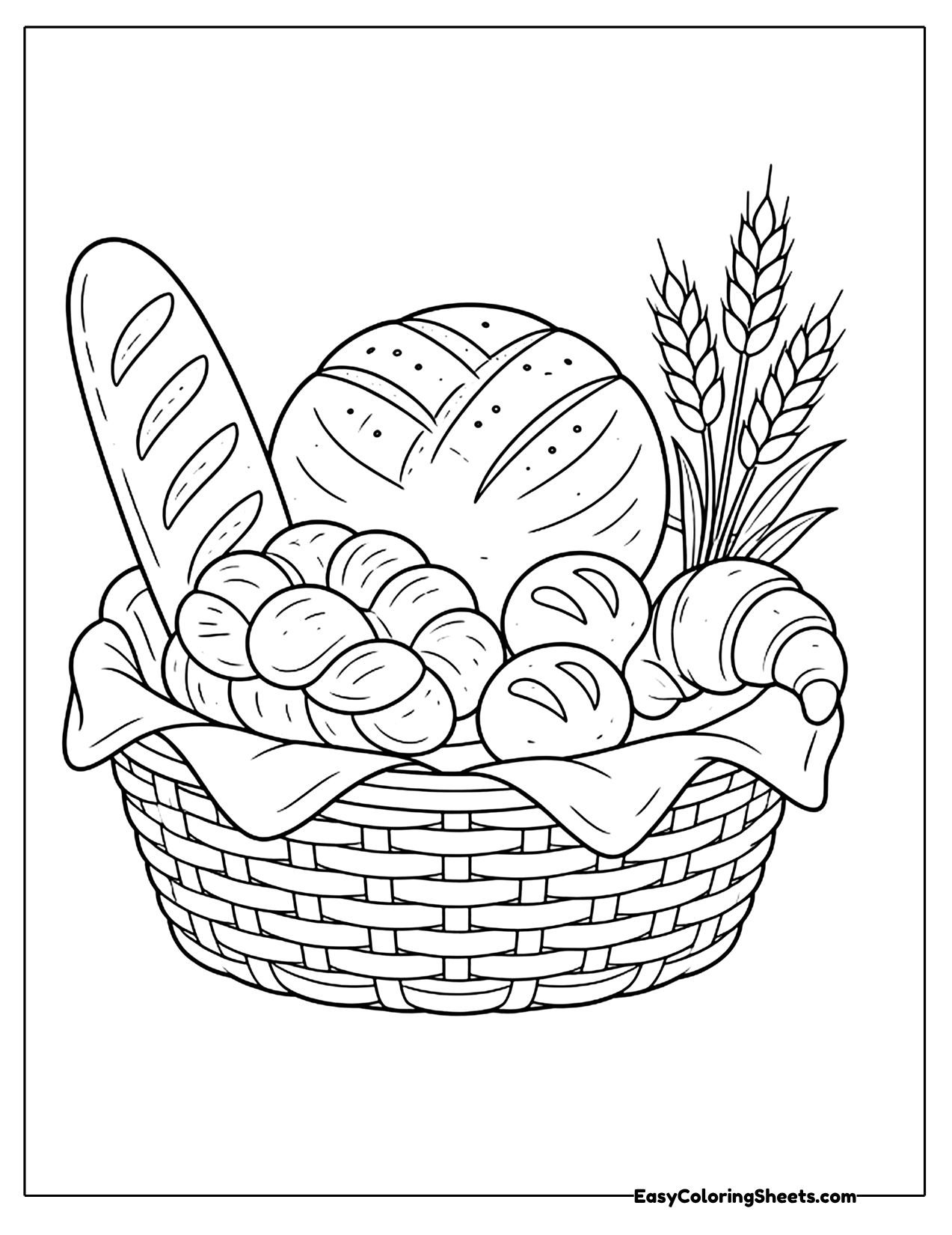 Bread basket filled with a baguette and loaves
