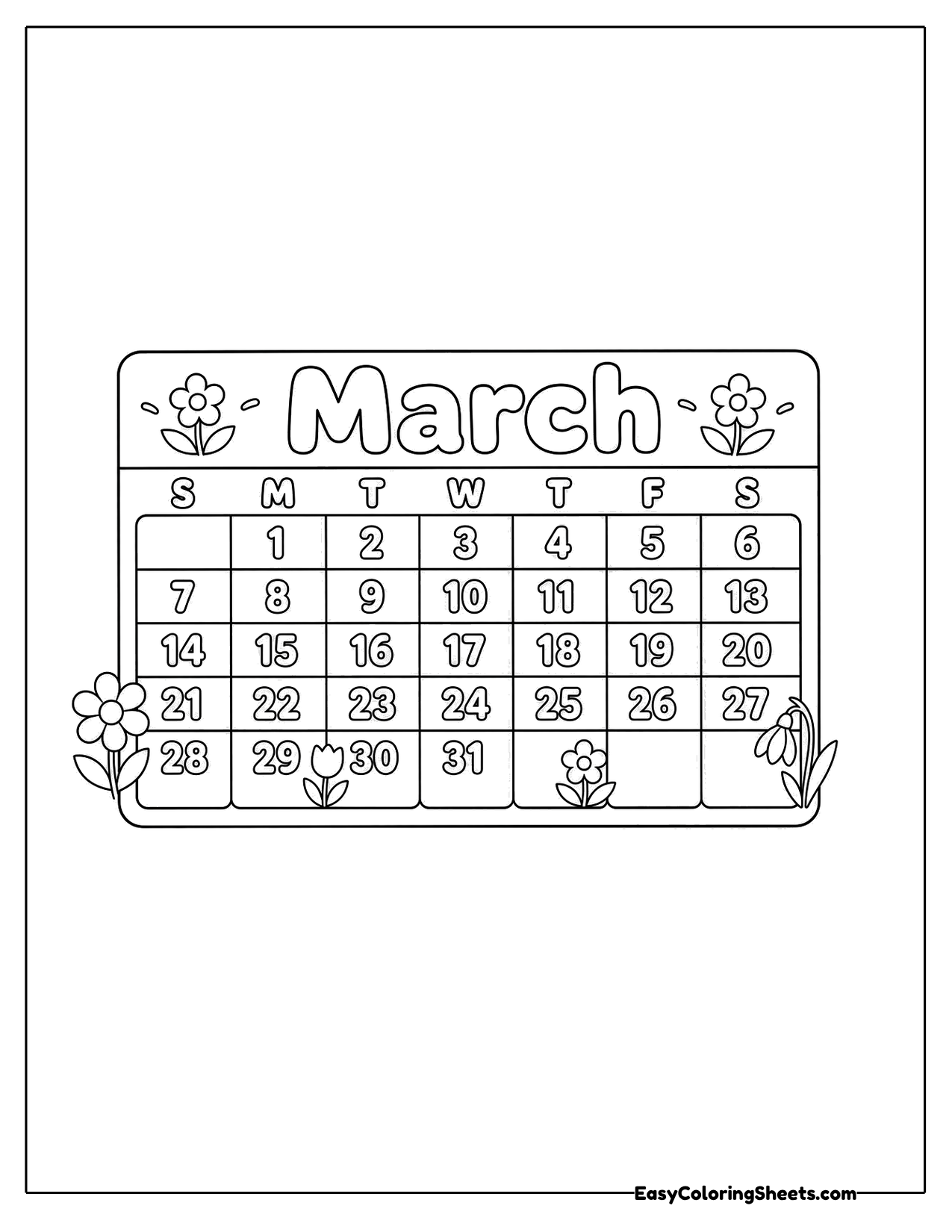 March calendar page with flowers