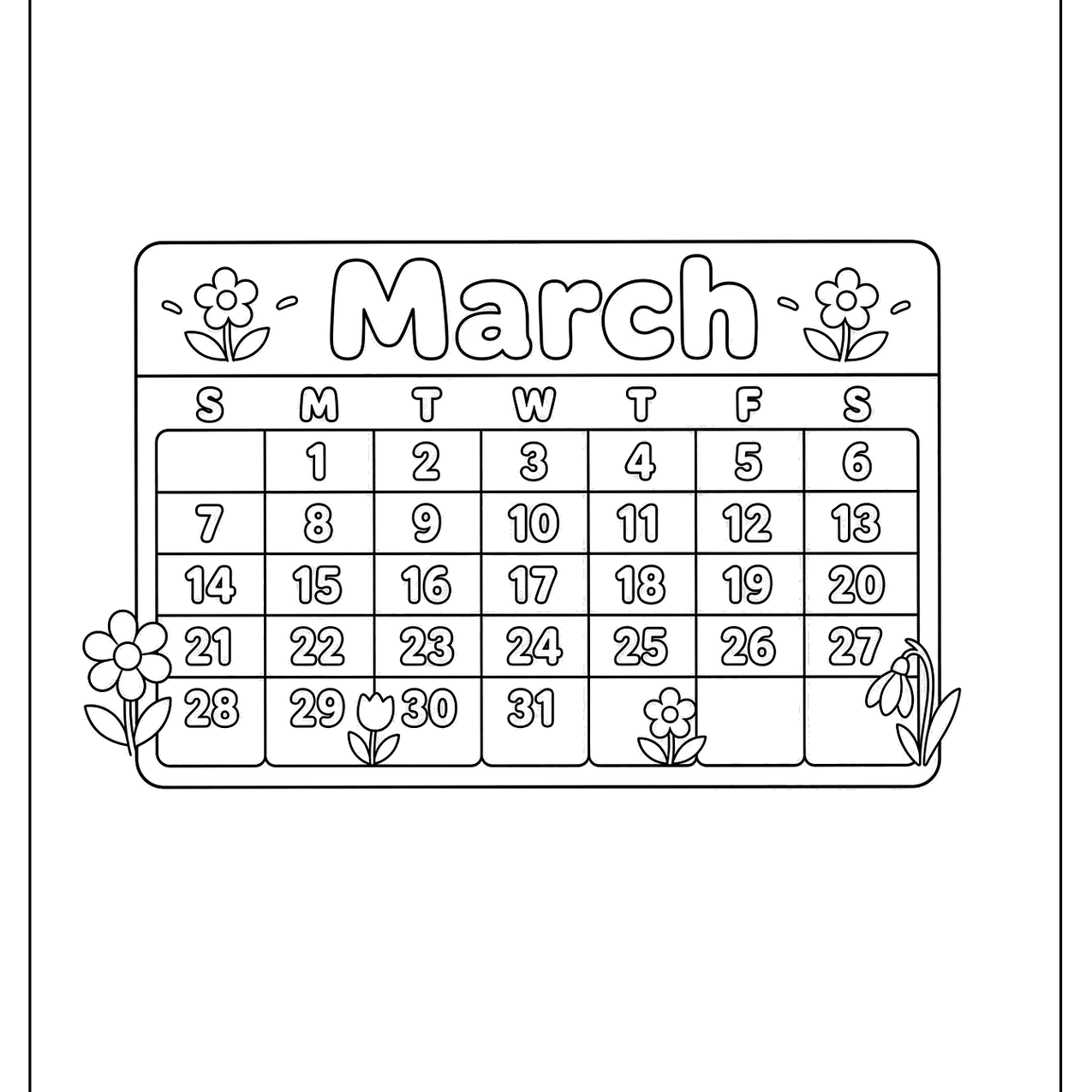 March calendar page with flowers