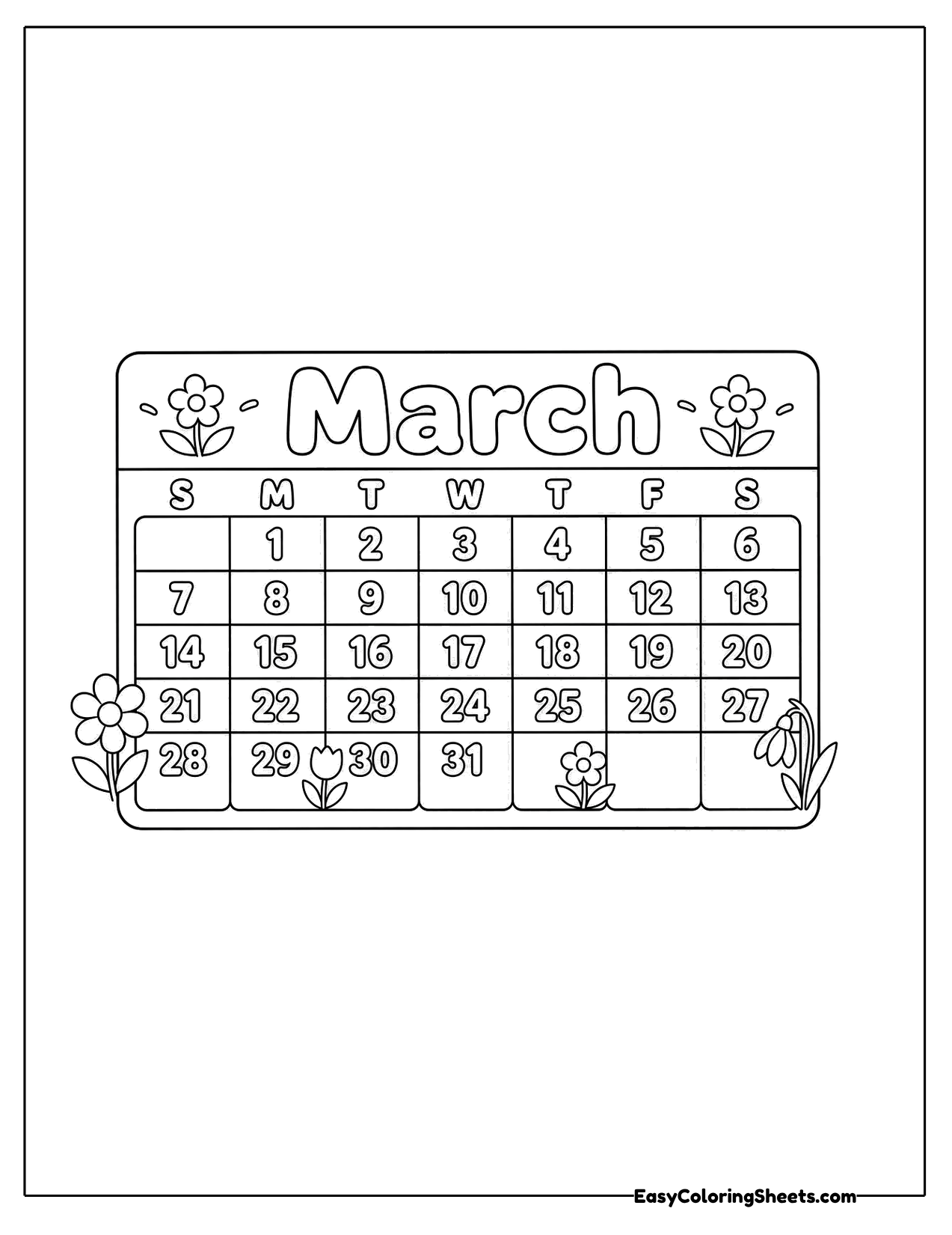March calendar page with flowers