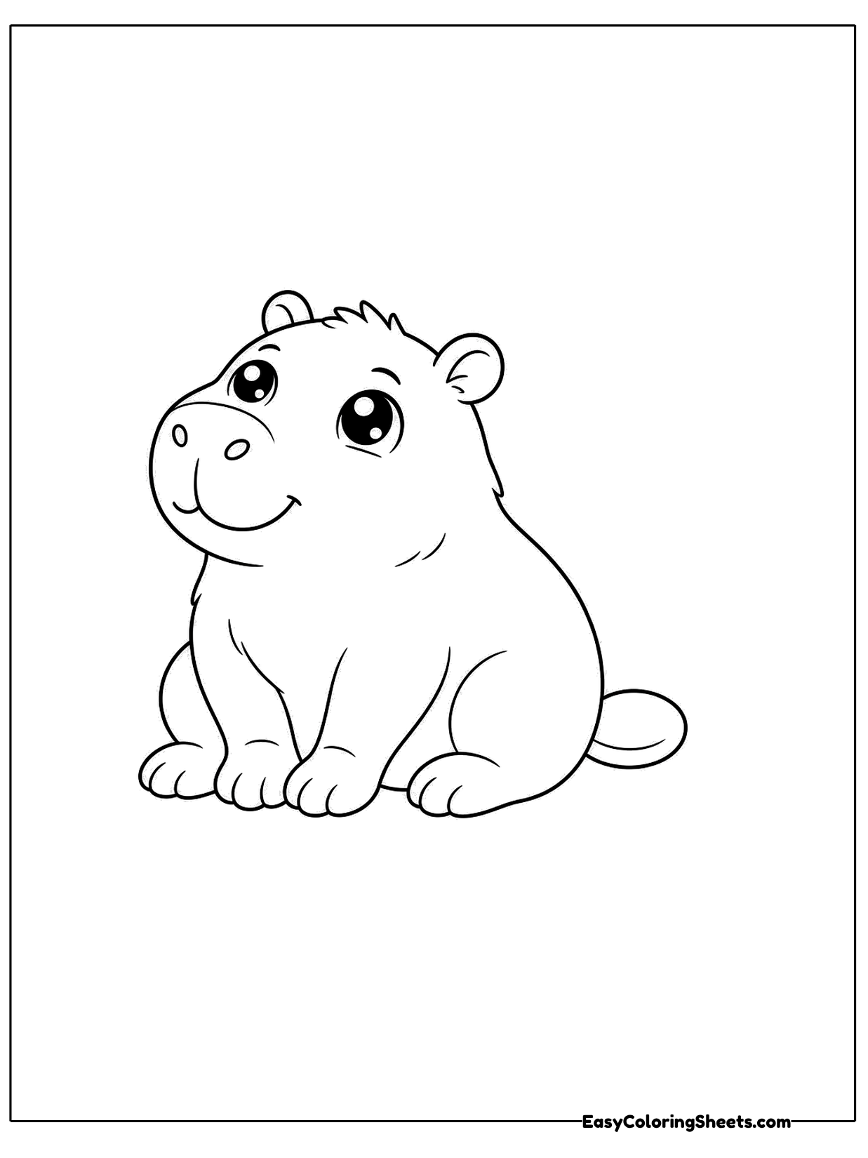 A capybara sits with its head tilted up as if watching something overhead.