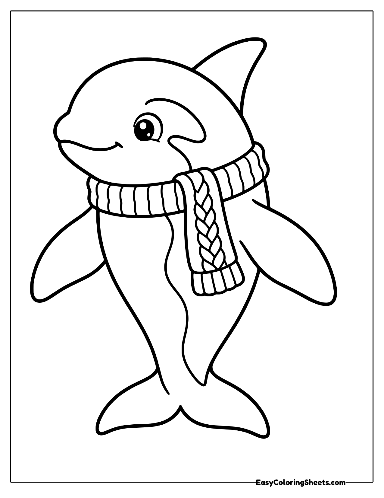 Orca wearing a cozy knitted scarf