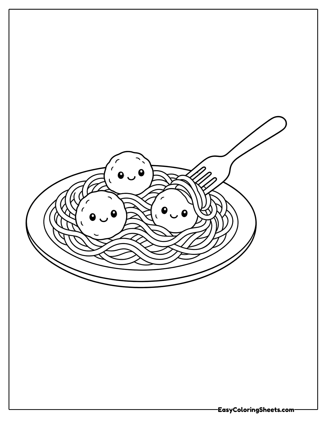 Plate of spaghetti with smiling meatballs