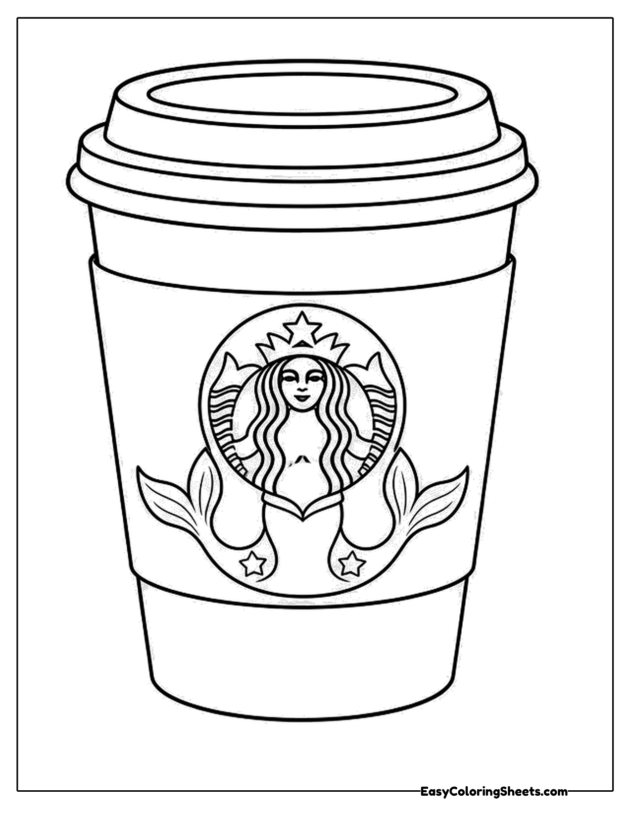 Coffee cup with a lid and a round mermaid emblem