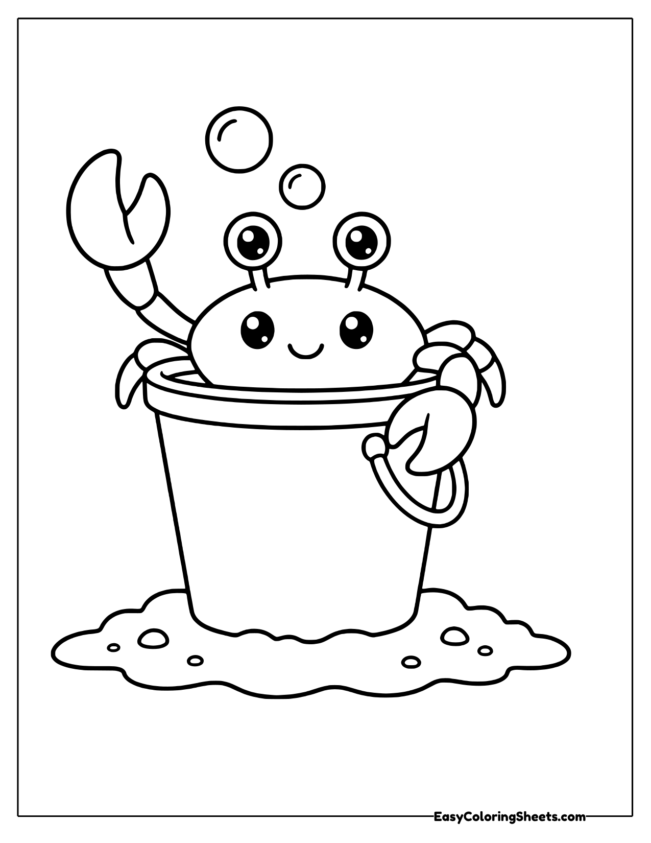 Crab waving from a sand bucket
