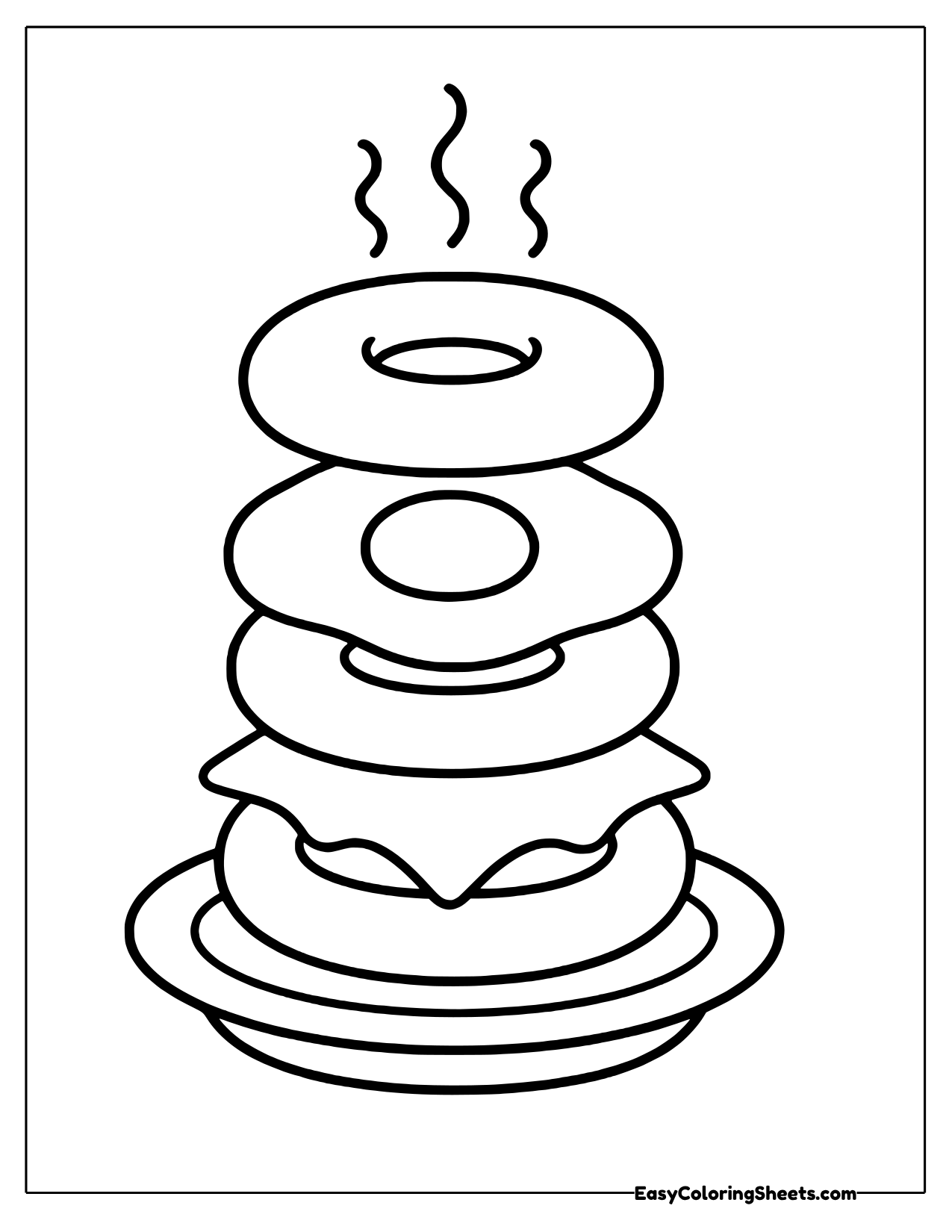 Tall stack of bagels on a plate with steam