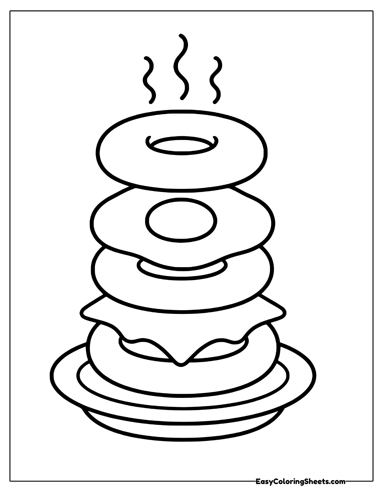 Tall stack of bagels on a plate with steam