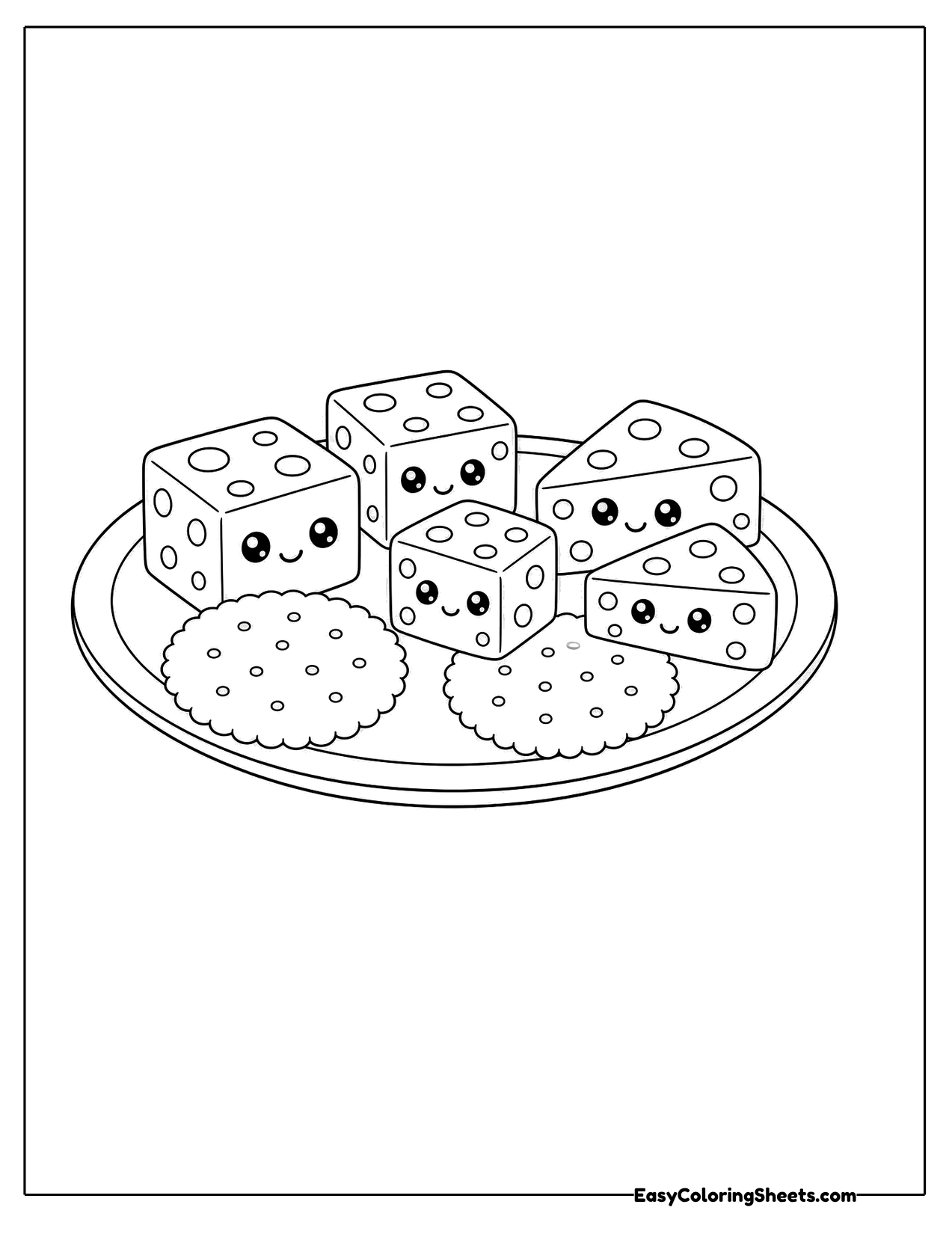 Plate of cheese cubes and round crackers