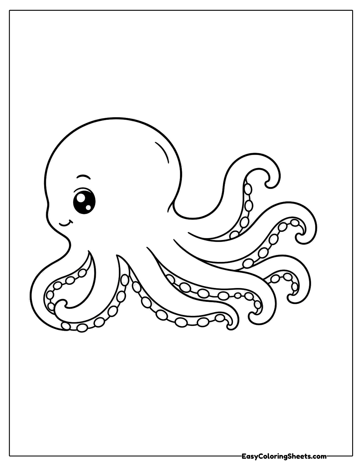 Octopus in side profile with curling arms