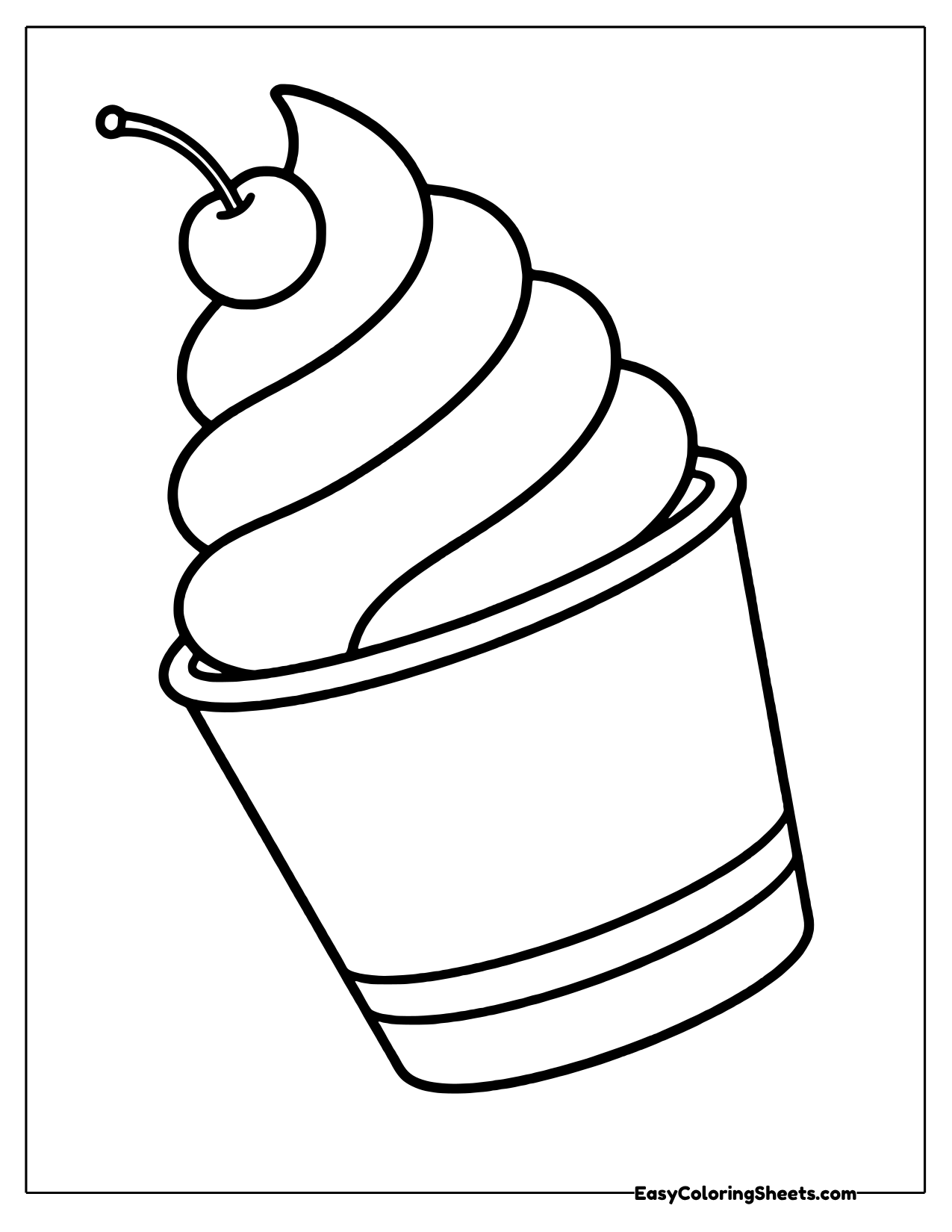 Tilted frozen yogurt swirl in a cup with a cherry