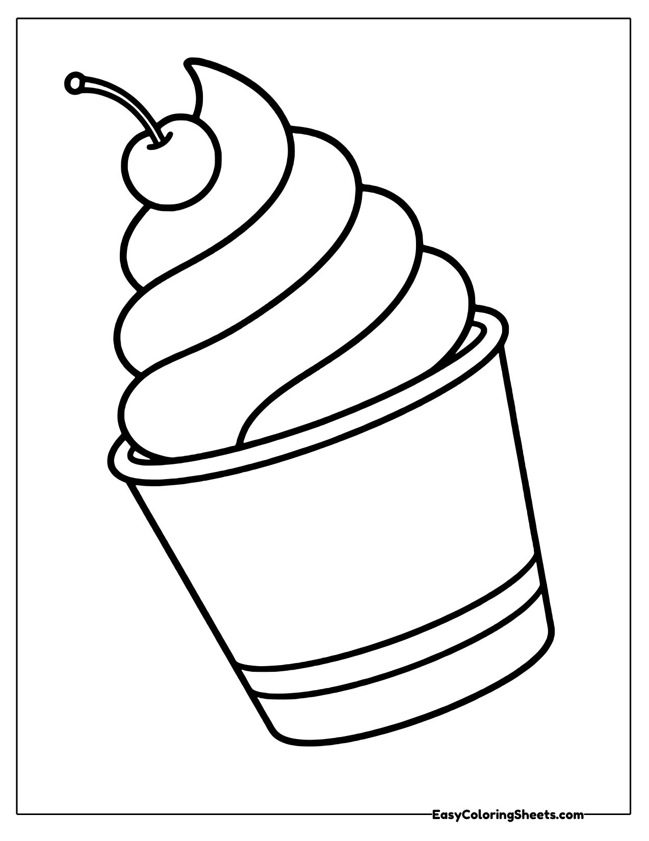 Tilted frozen yogurt swirl in a cup with a cherry