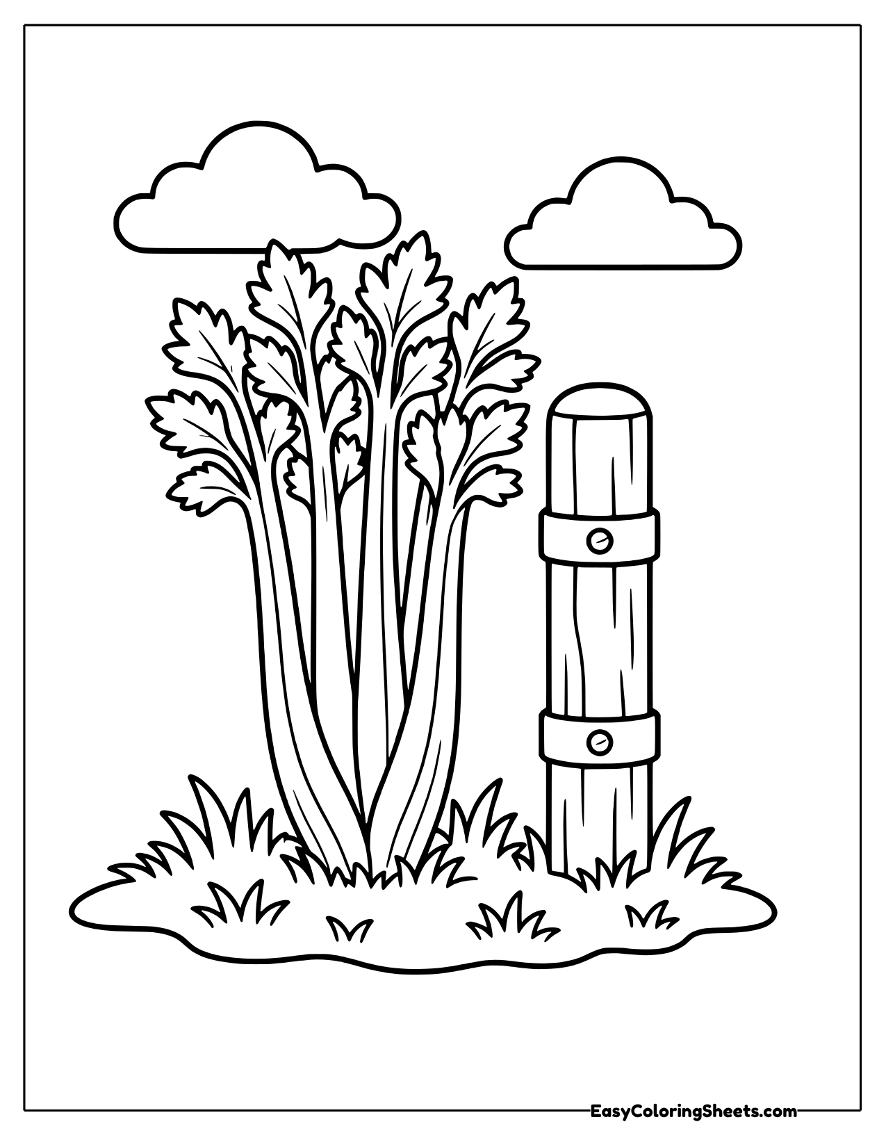 Celery bunch beside a farm gate post