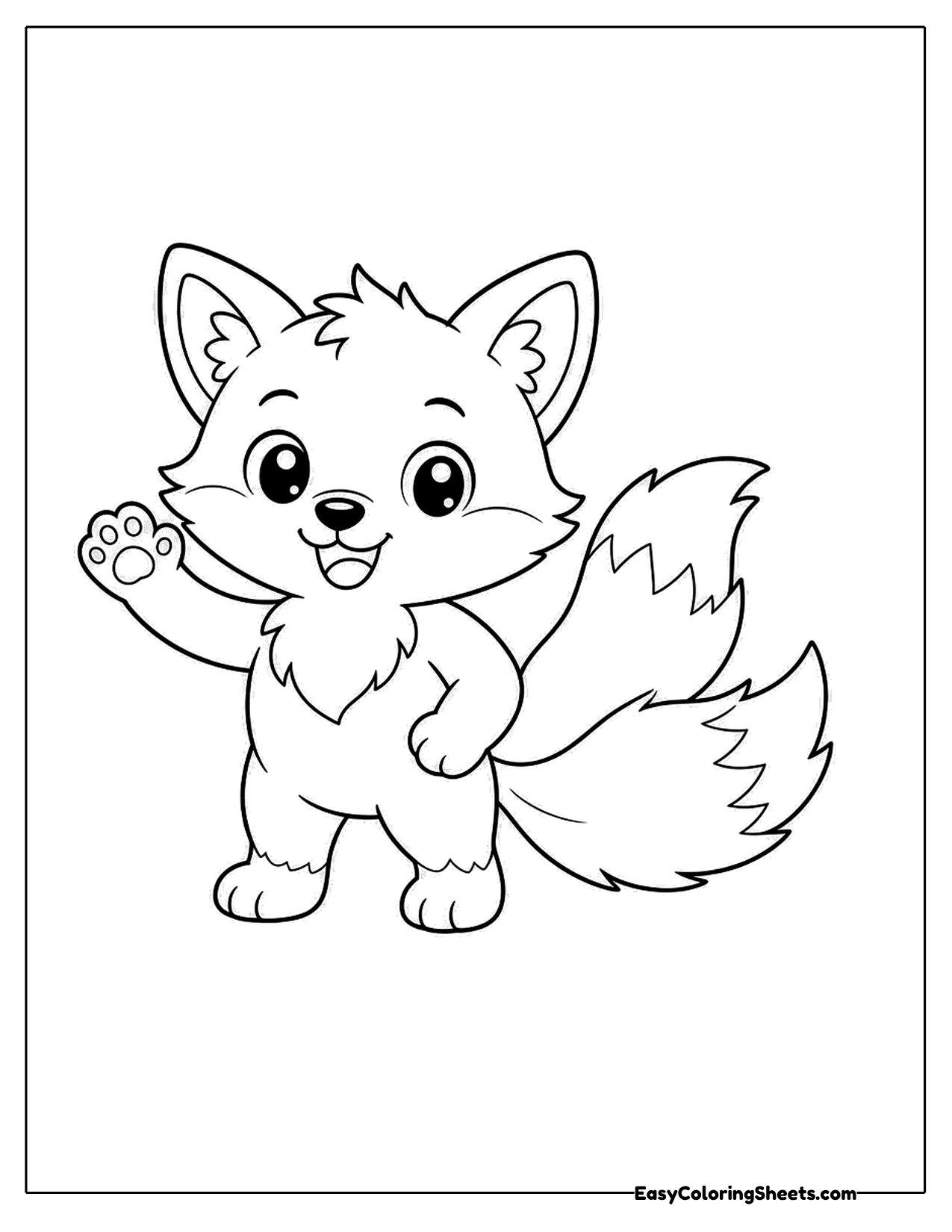 Cartoon fox with two tails waving