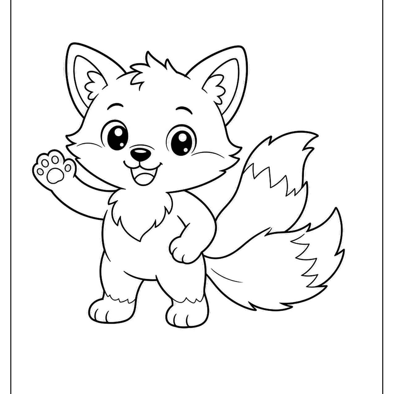 Cartoon fox with two tails waving
