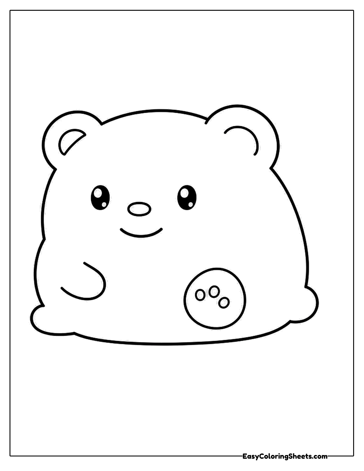 Round blob shaped bear with a sleepy smile