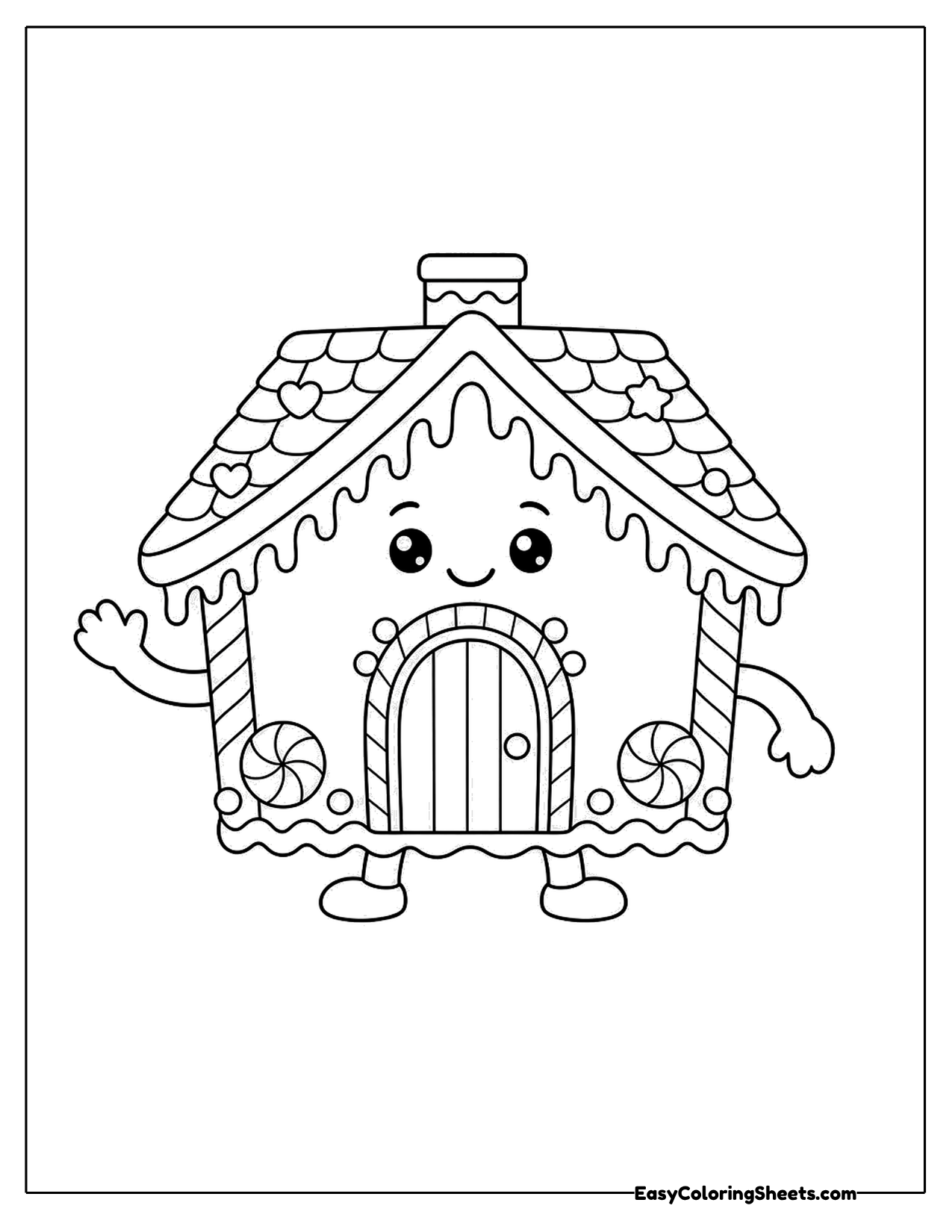 Gingerbread house character with a face and little arms